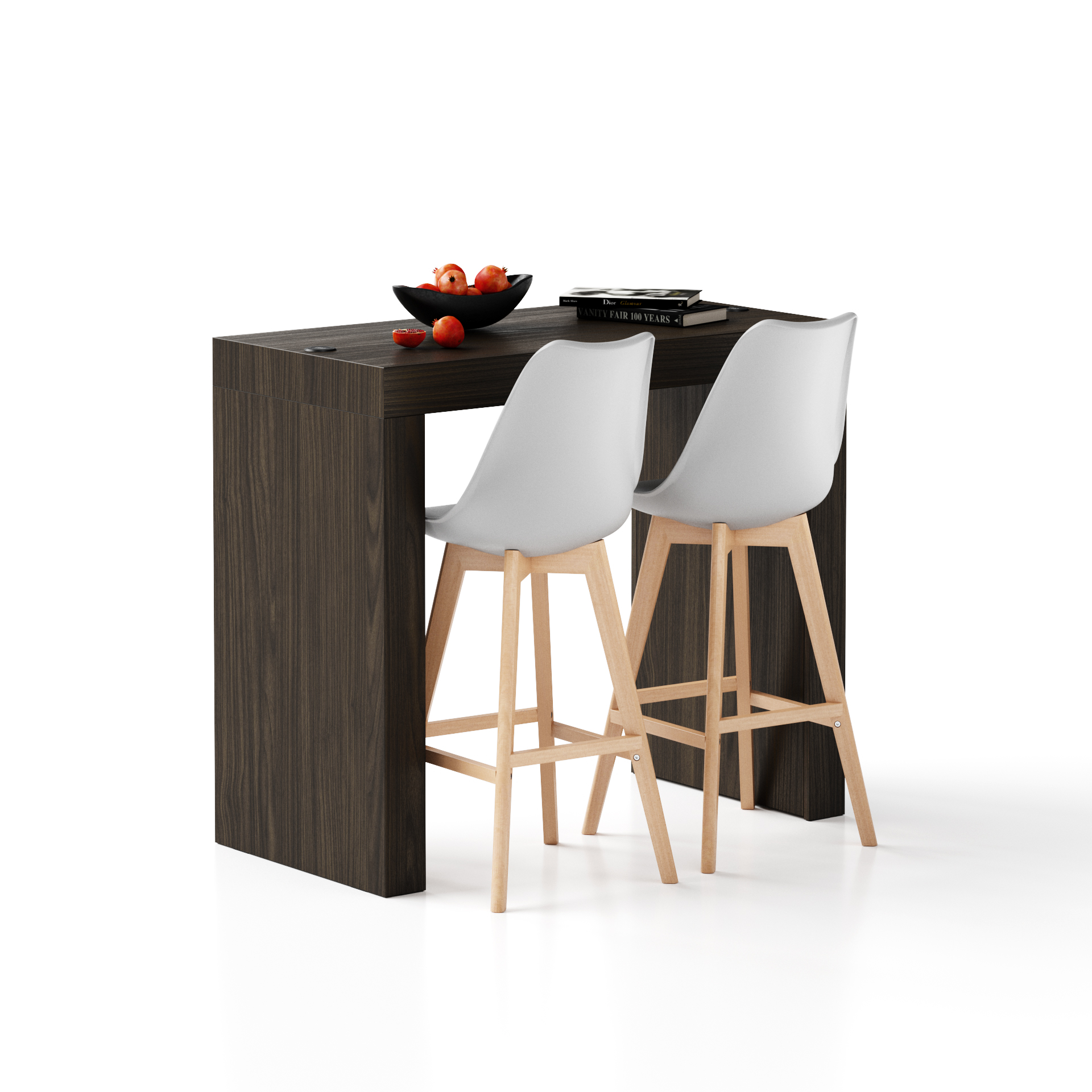 Evolution High Table with Two Legs and Wireless Charger 47.2 x 23.6 in, Dark Walnut