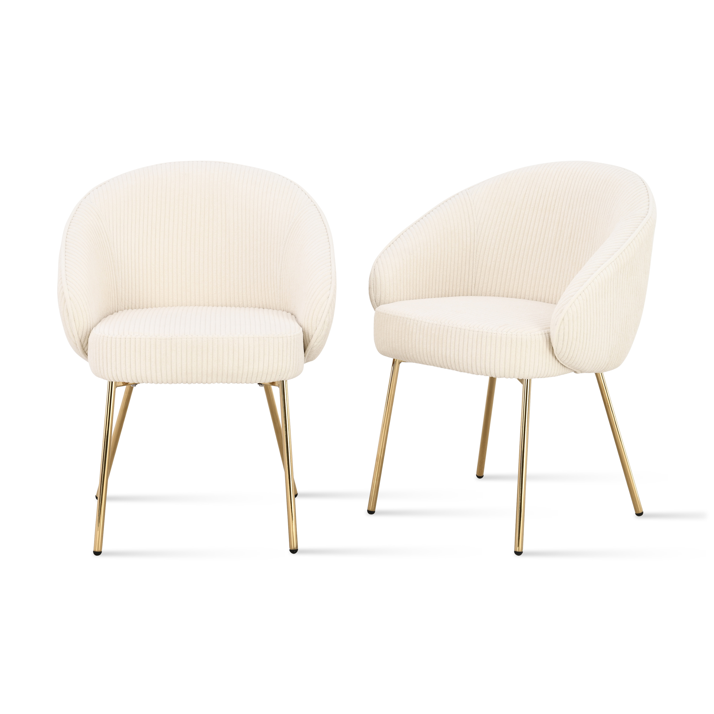 Sedie in tessuto Beatrice, Set da 2, velluto a coste Bianco Panna con gambe in metallo dorato