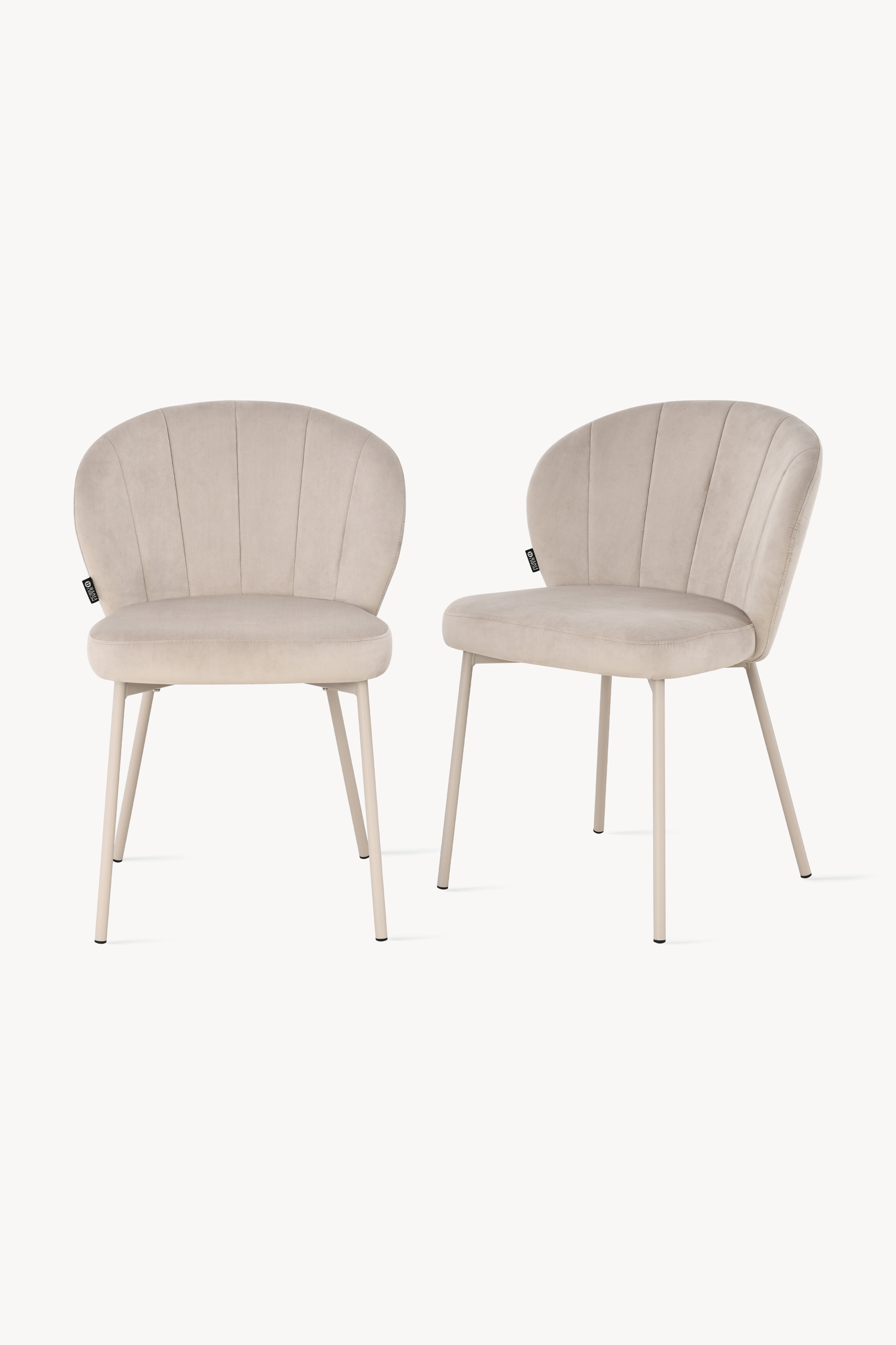 Sedie in tessuto Revy, Set da 2, Beige con gambe in metallo beige