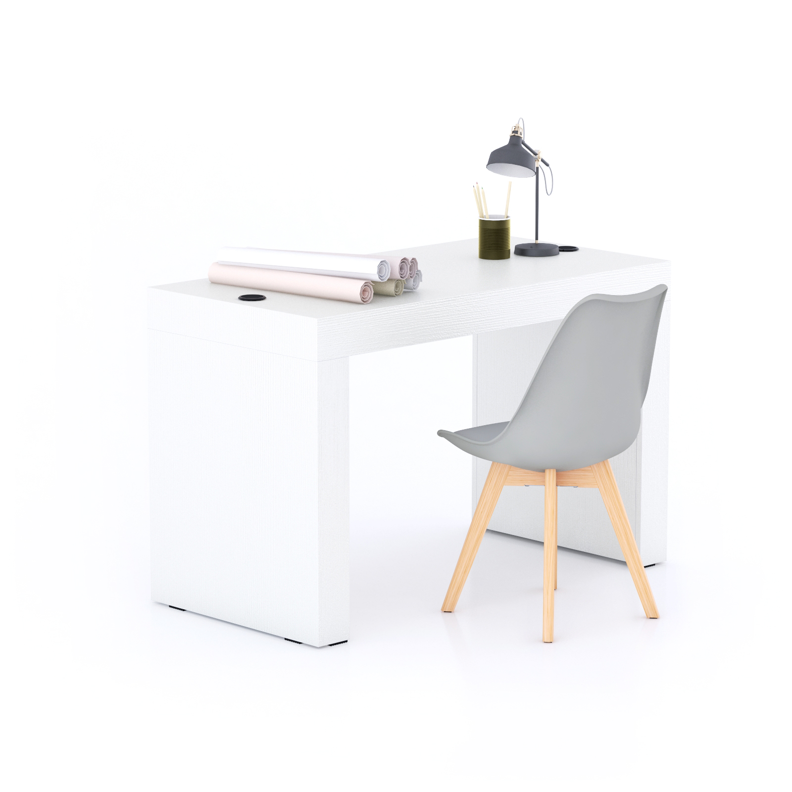 Evolution Desk 47.2 x 23.6 in, with Wireless Charger, Ashwood White with Two Legs