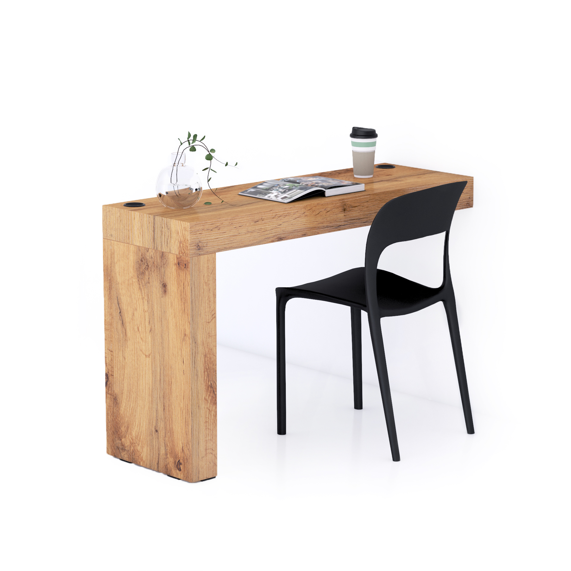 Evolution Desk 47.2 x 15.7 in, with Wireless Charger, Rustic Oak with One Leg