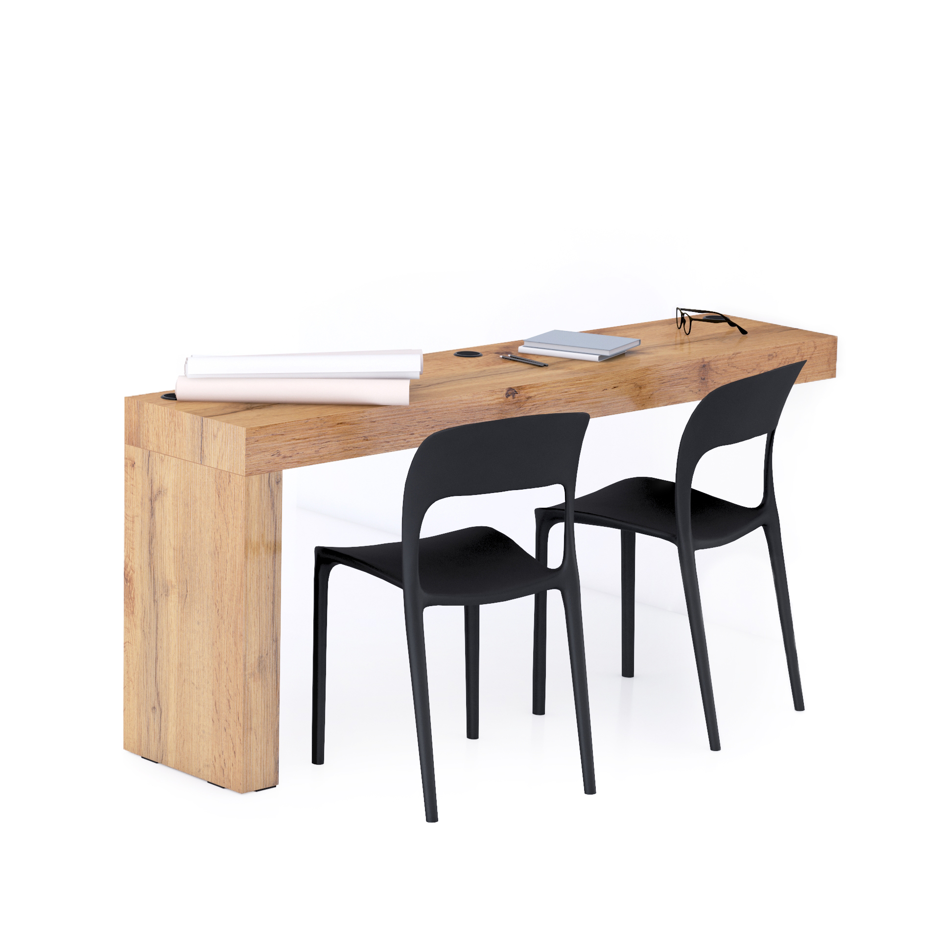 Evolution Desk 70.9 x 15.7 in, with Wireless Charger, Rustic Oak with One Leg