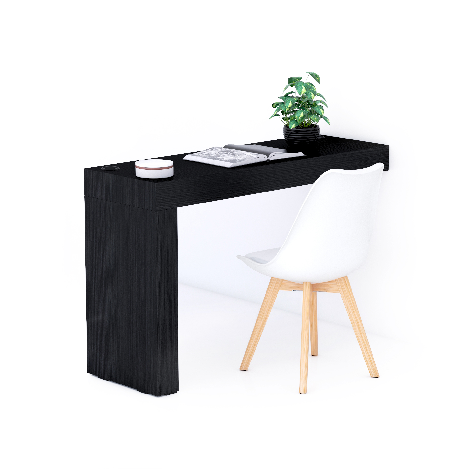 Evolution Desk 47.2 x 15.7 in, with Wireless Charger, Ashwood Black with One Leg