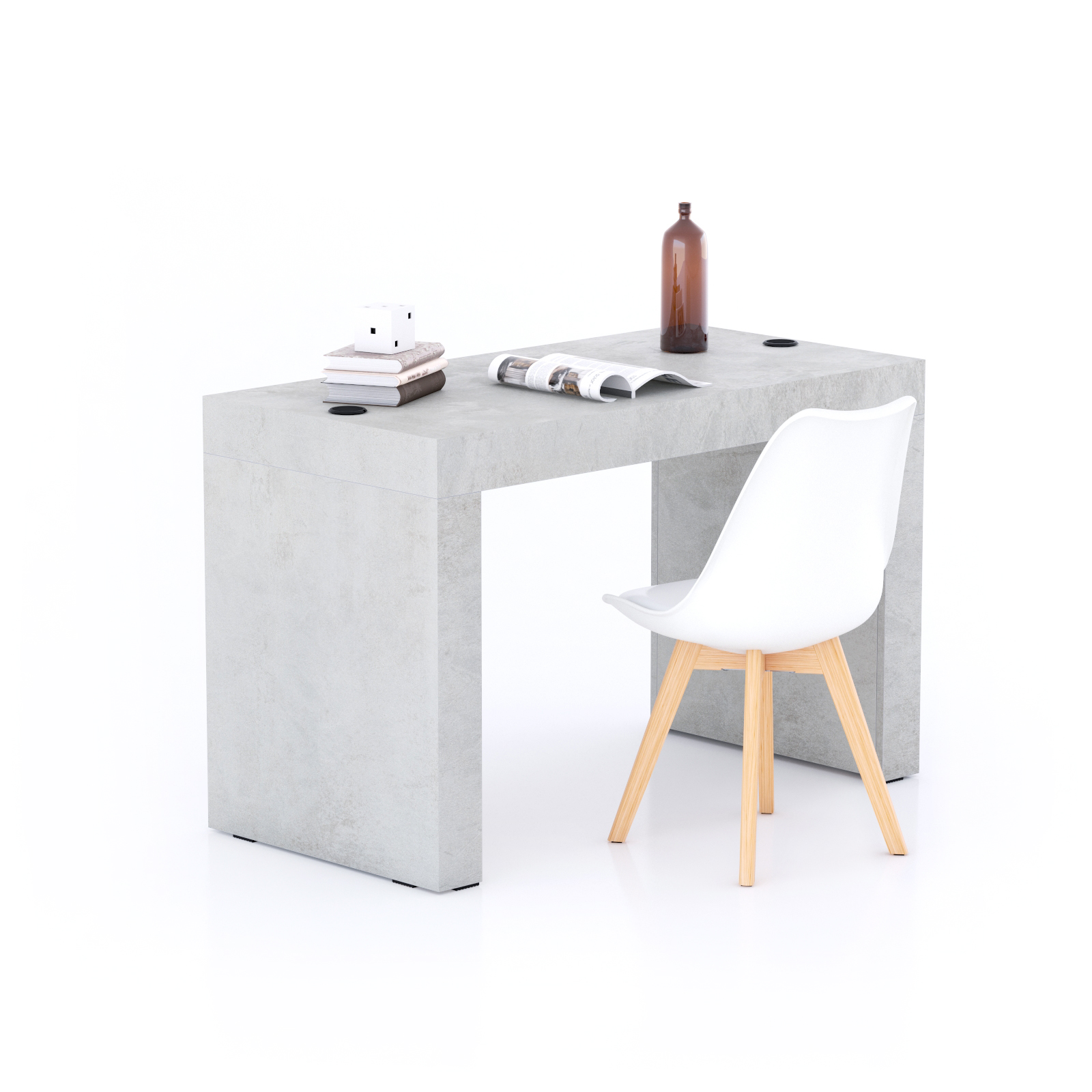 Evolution Desk 47.2 x 23.6 in, with Wireless Charger, Concrete Effect, Grey with Two Legs