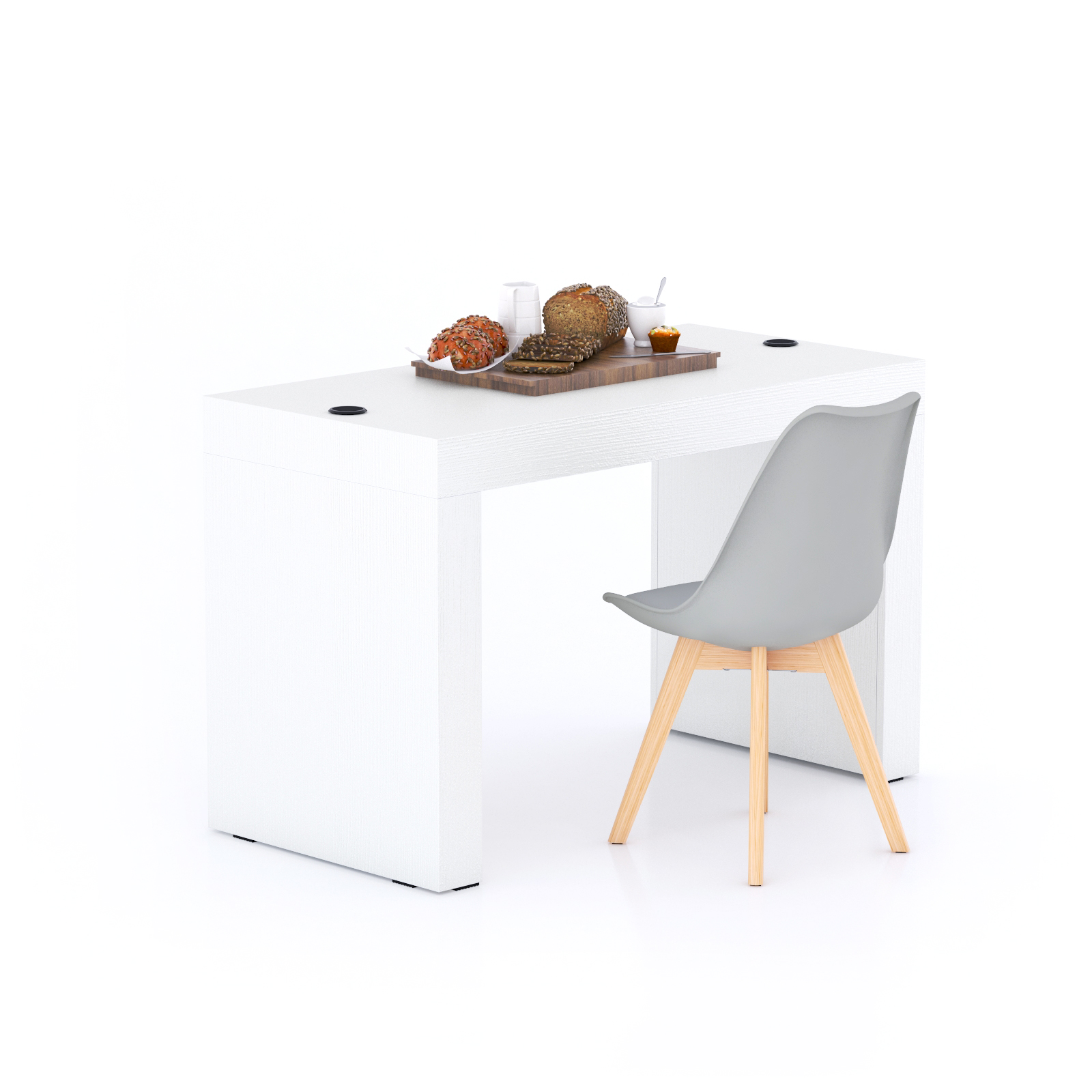 Evolution dining table 47.2 x 23.6 in, with Wireless Charger, Ashwood White with Two Legs