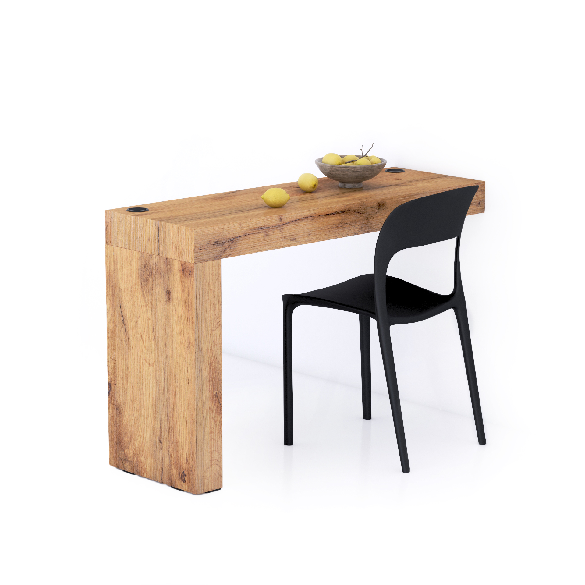 Evolution dining table 47.2 x 15.7 in, with Wireless Charger, Rustic Oak with One Leg