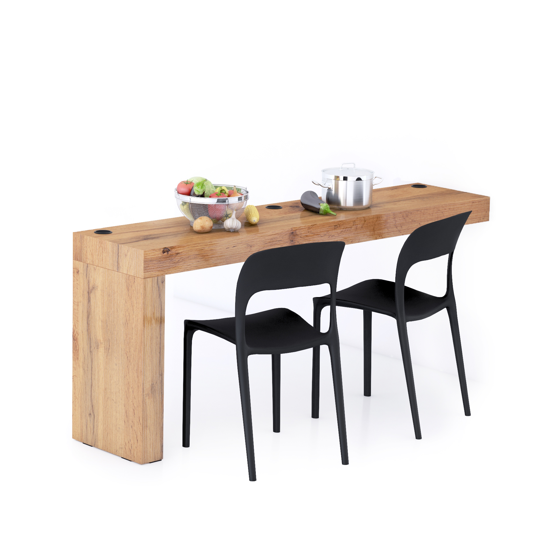Evolution dining table 70.9 x 15.7 in, with Wireless Charger, Rustic Oak with One Leg