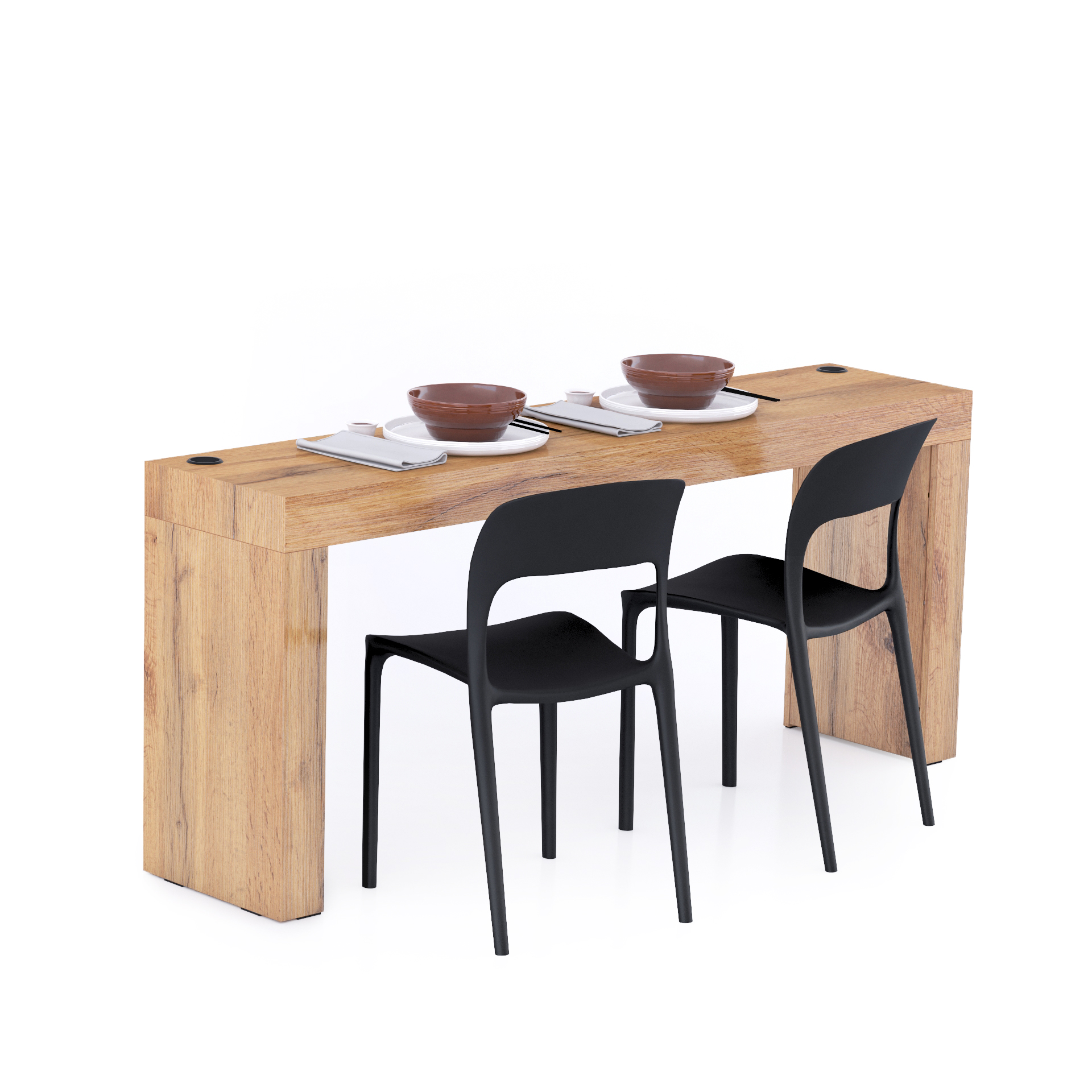 Evolution dining table 70.9 x 15.7 in, with Wireless Charger, Rustic Oak with Two Legs