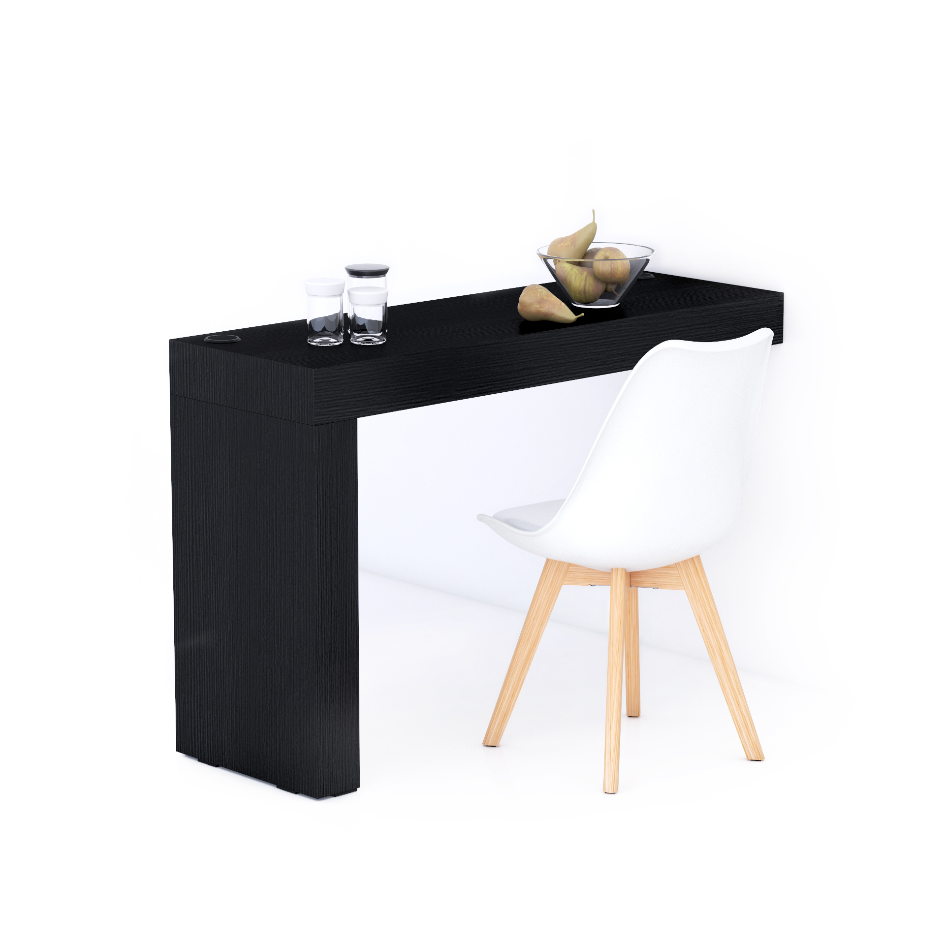 Evolution dining table 47.2 x 15.7 in, with Wireless Charger, Ashwood Black with One Leg