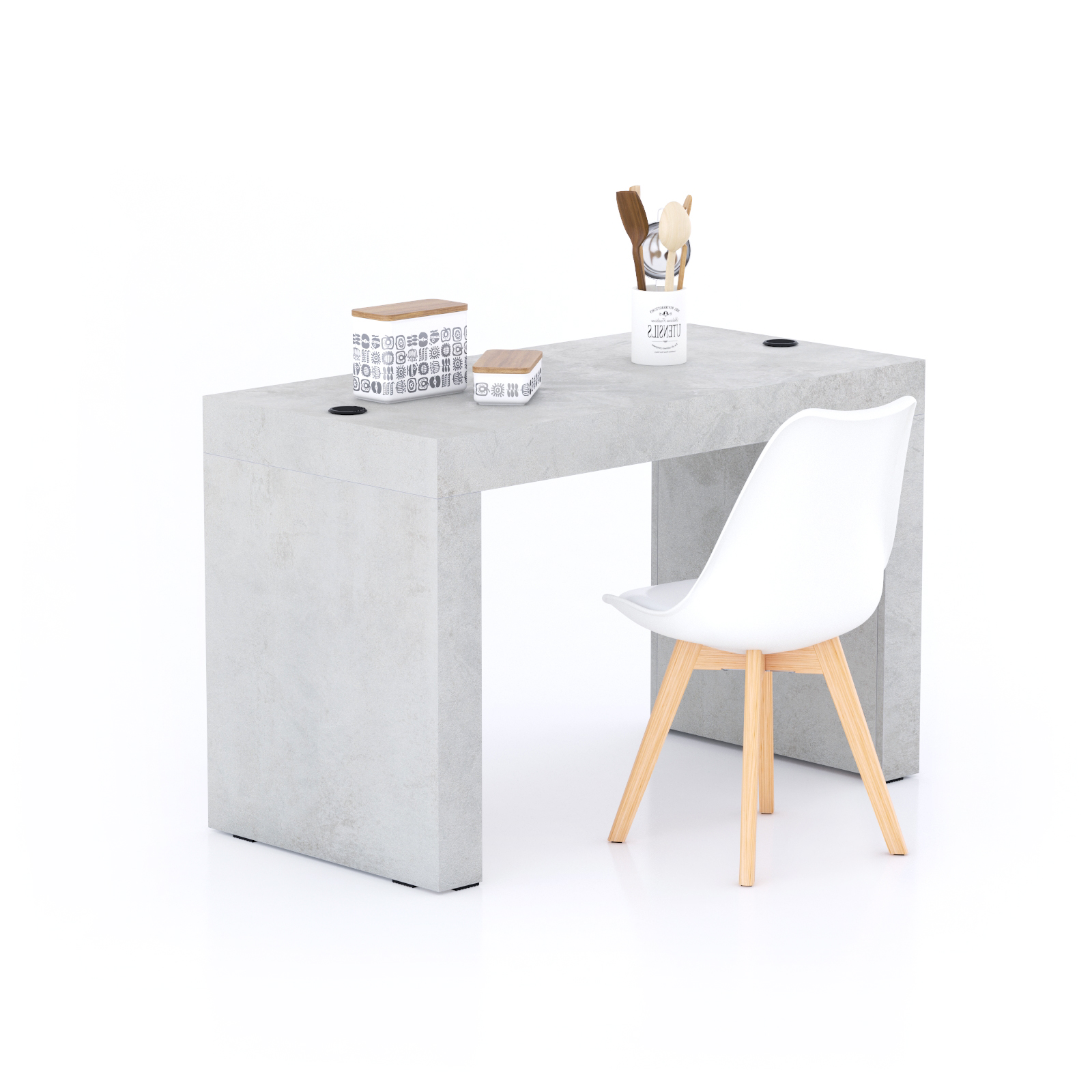 Evolution dining table 47.2 x 23.6 in, with Wireless Charger, Concrete Effect, Grey with Two Legs