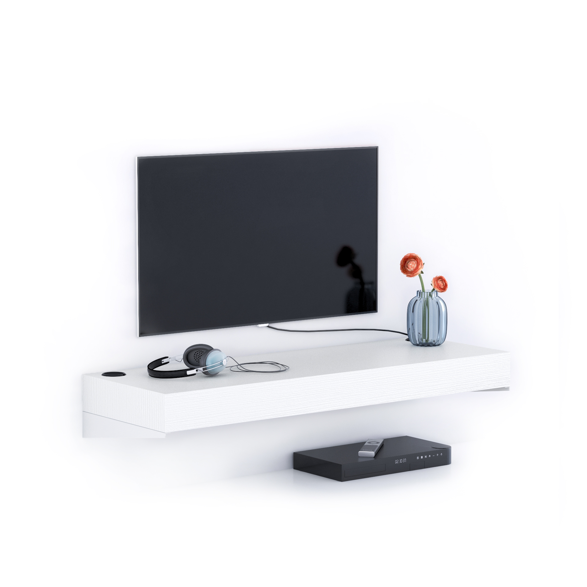 Floating tv stand Evolution 47.2 x 15.7 in, with Wireless Charger, Ashwood White