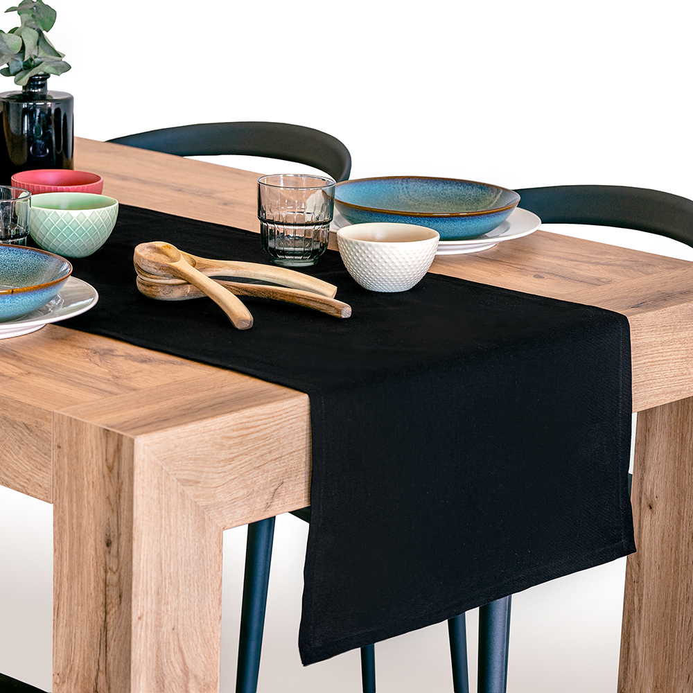 Runner da Tavola Gioele in cotone 45x280, Nero