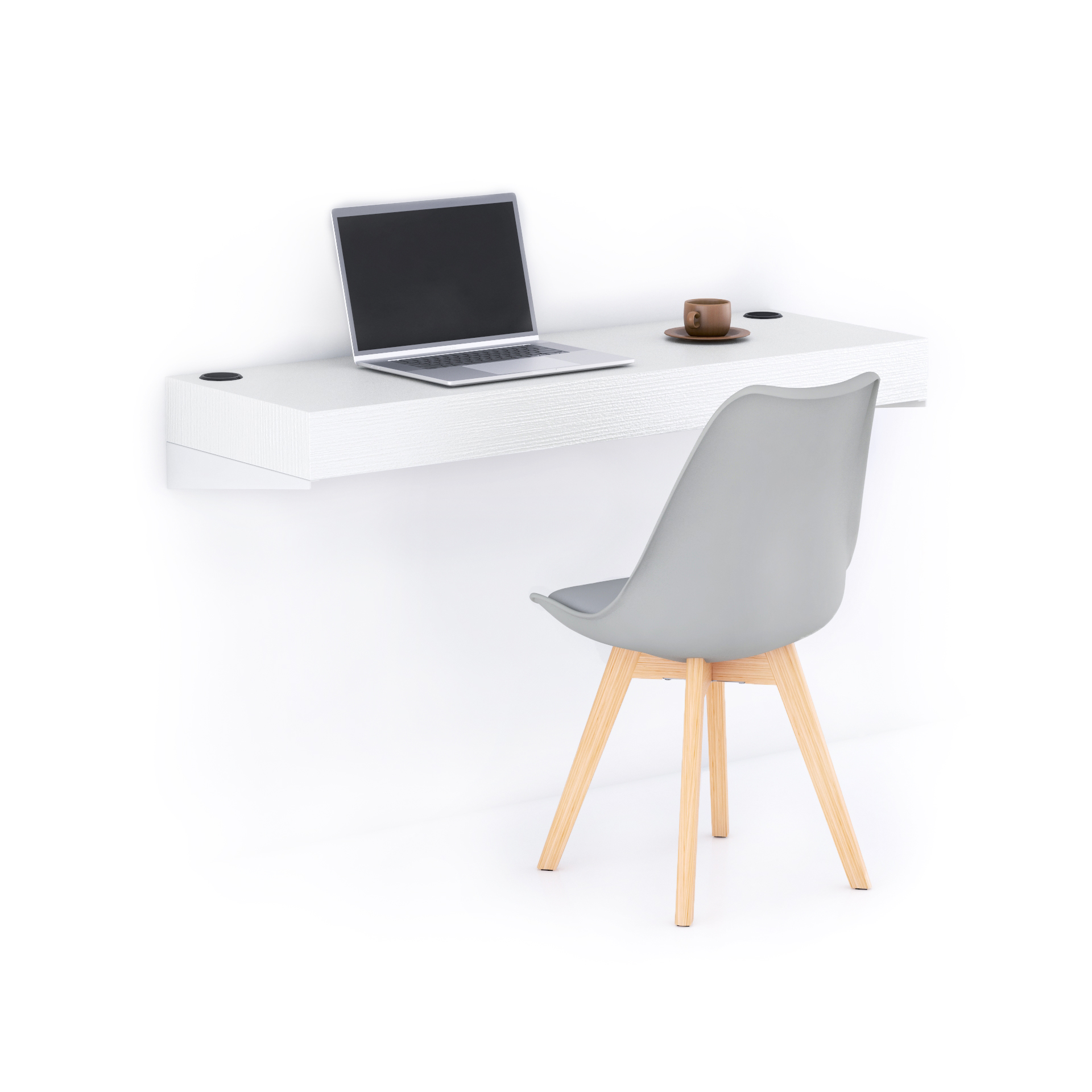 Evolution wall mounted desk 47.2x15.7 in, with Wireless Charger, Ashwood White