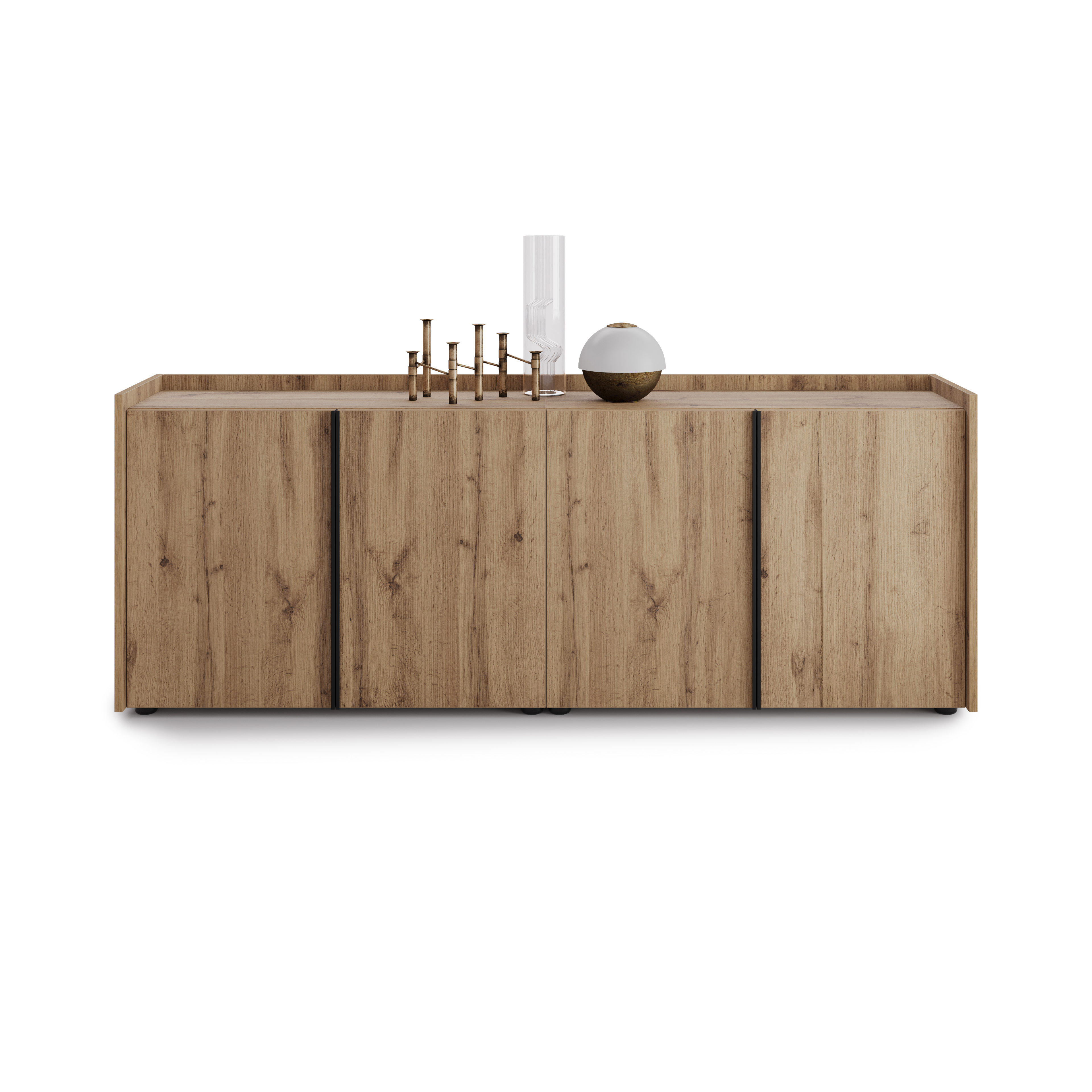 Meuble Bas Romina (183,6x36x70 cm), 4 Portes, Bois Rustique