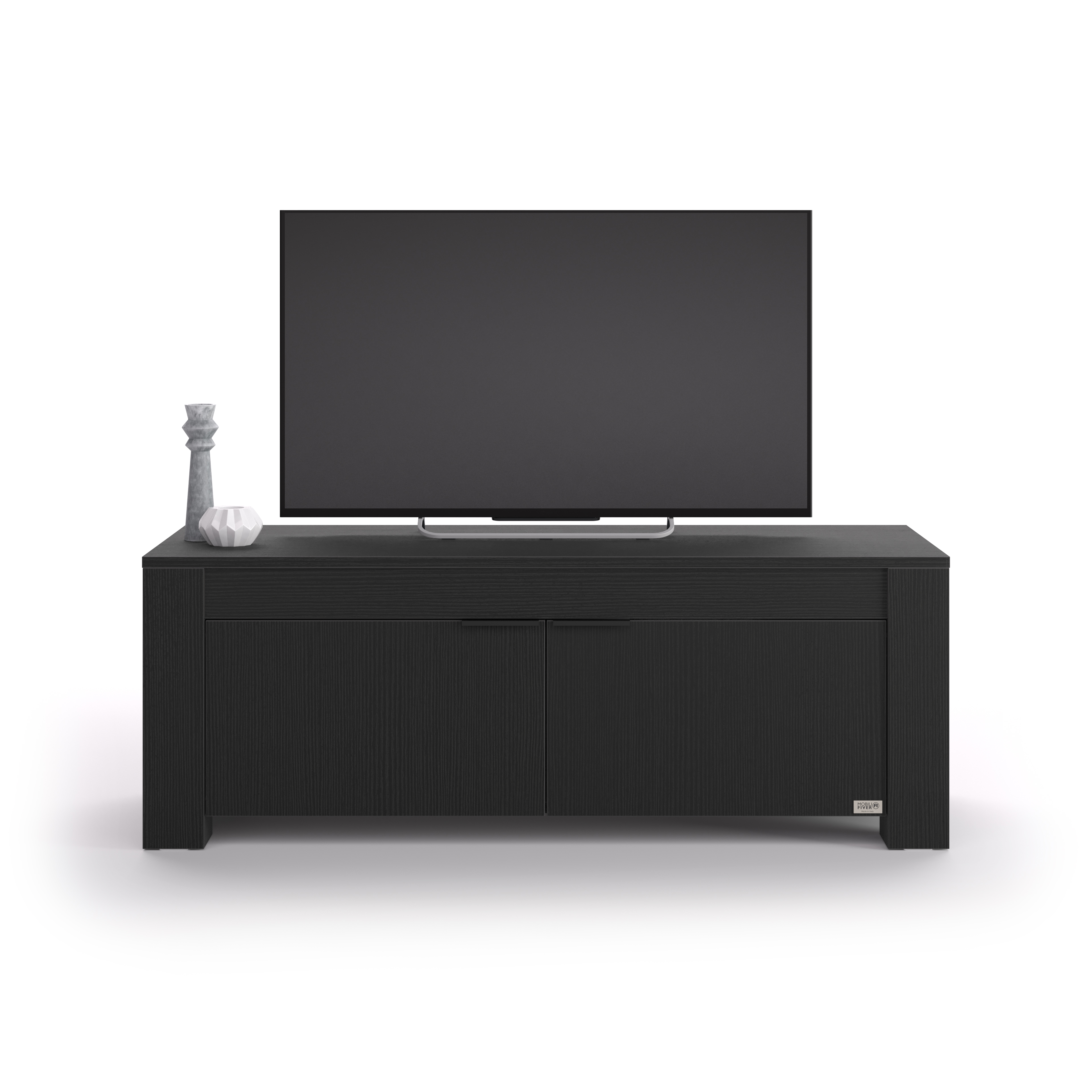 Credenza porta Tv con 2 ante Rachele, (126,5x45x45,8 cm), Nero Frassino
