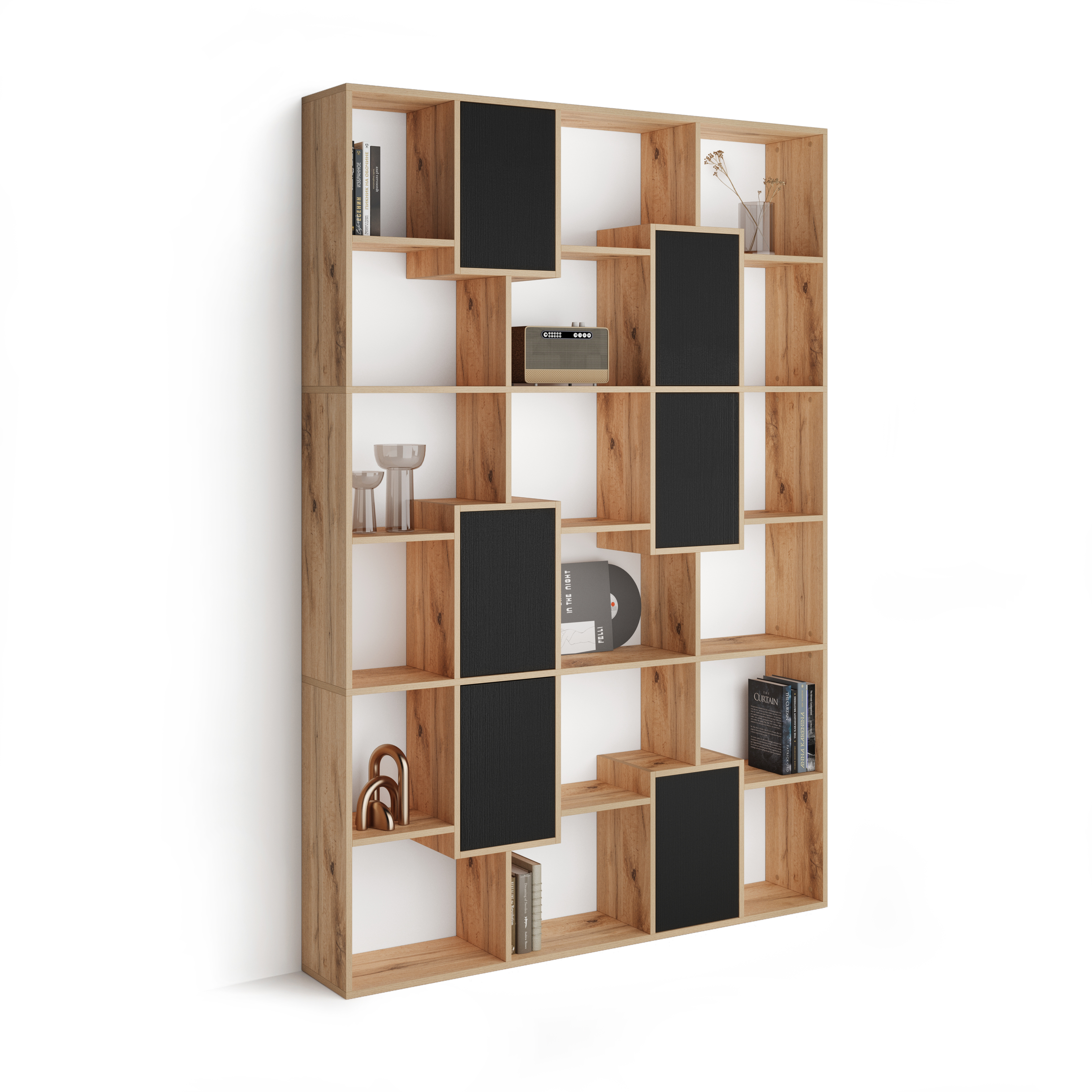 Bibliothèque M Iacopo Bois Rustique avec portes Frêne Noir (160,8 x 236,4 cm)