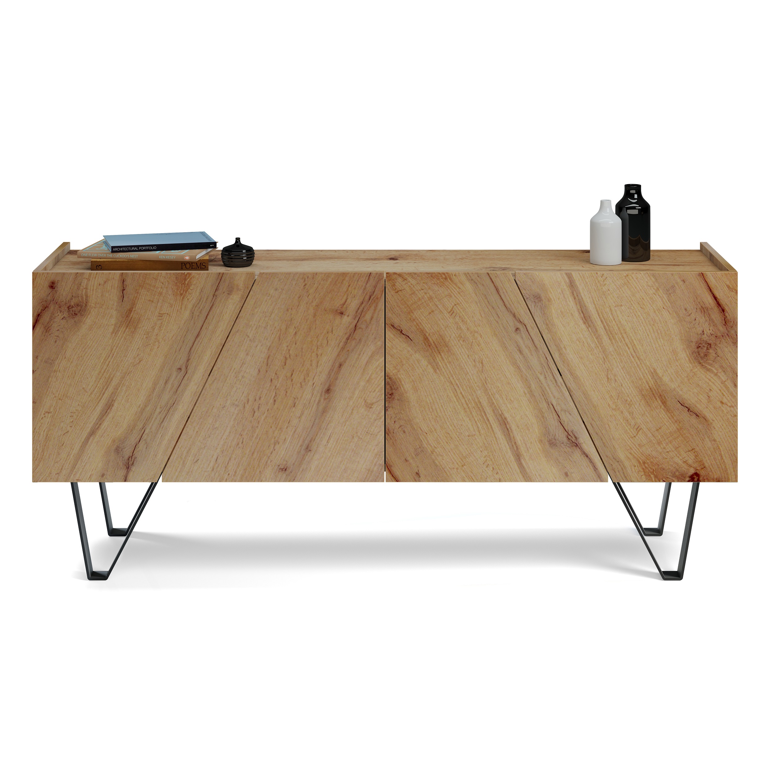 Madia-Buffet 4 ante Emma con gambe nere, Rovere Rustico