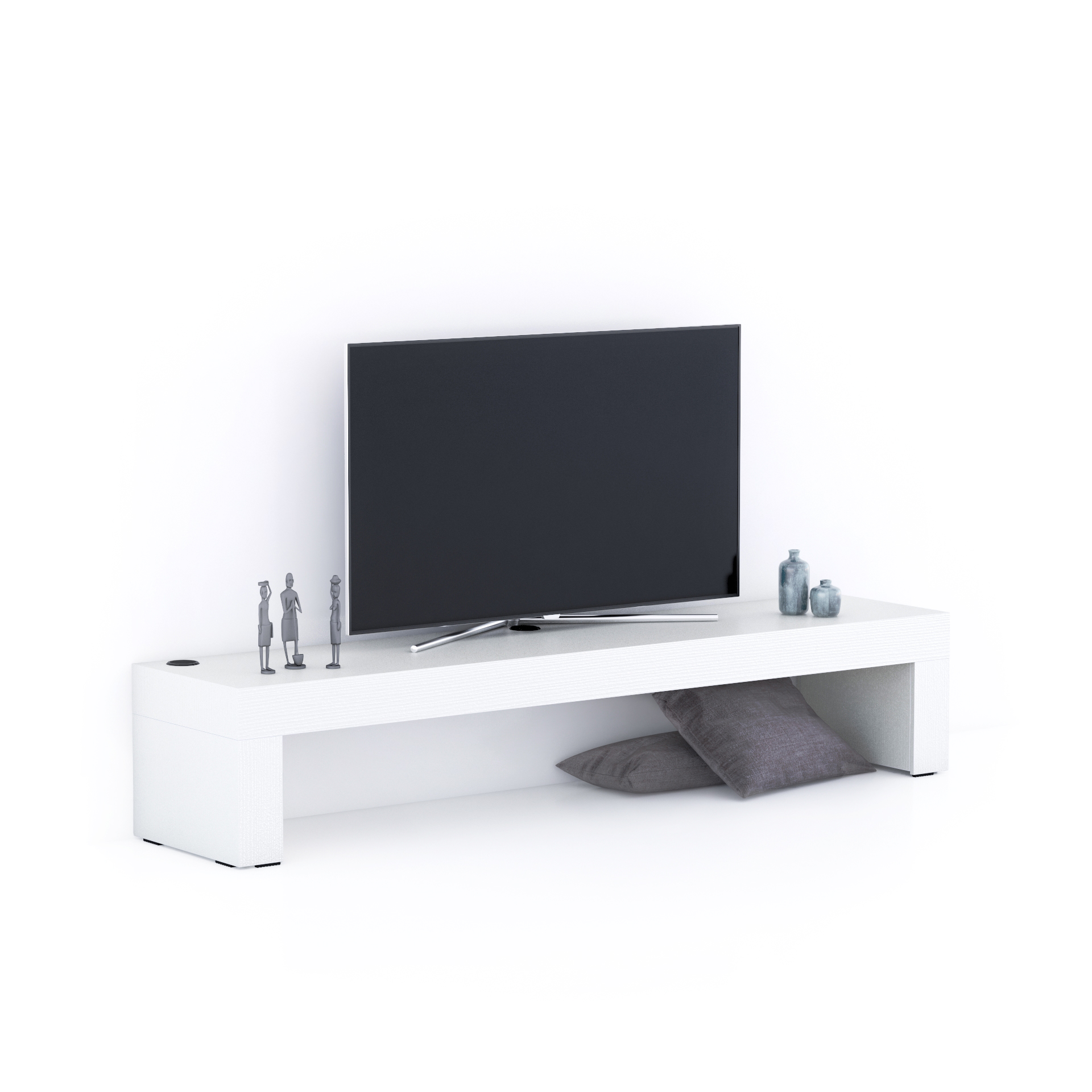 Evolution TV Stand 70.8x15.7 in, with Wireless Charger, Ashwood White